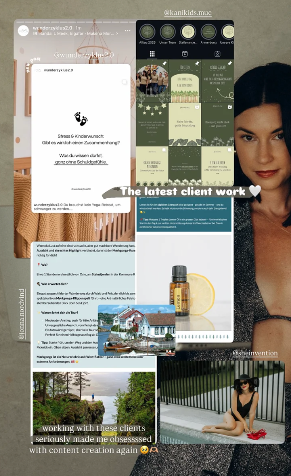Collage of recent client work across Instagram and social content